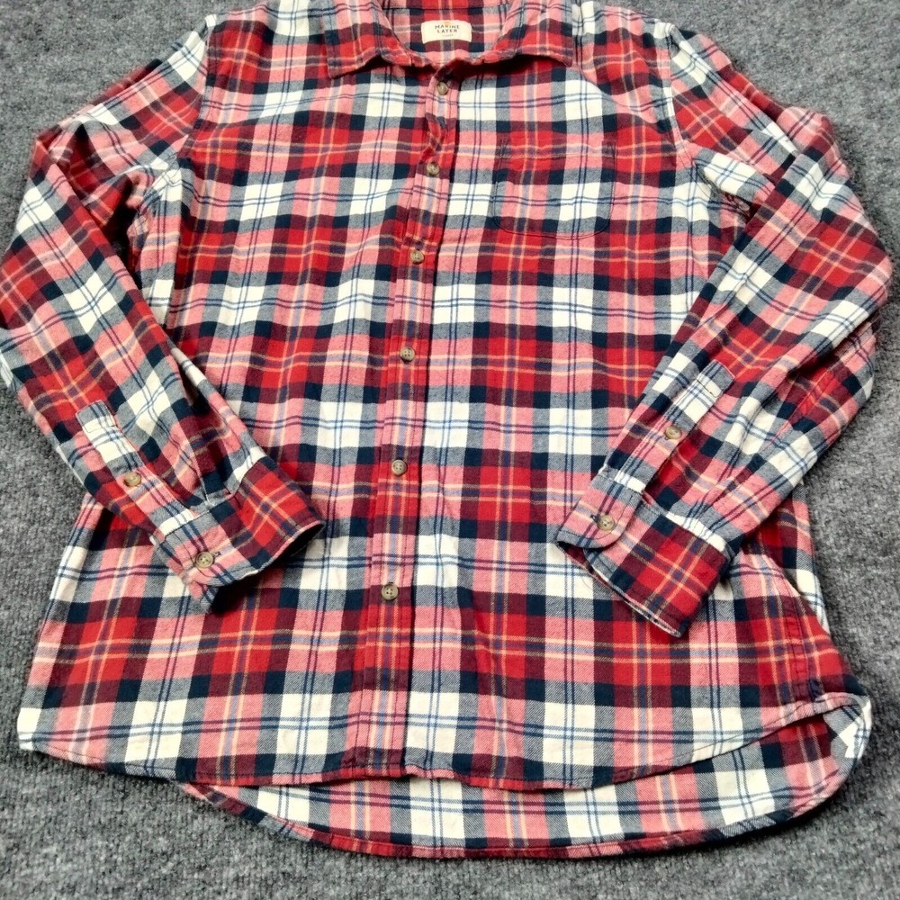 Marine Layer Shirt Mens L Red Cooper Plaid Long Sleeve Casual Button Up - Picture 2 of 11